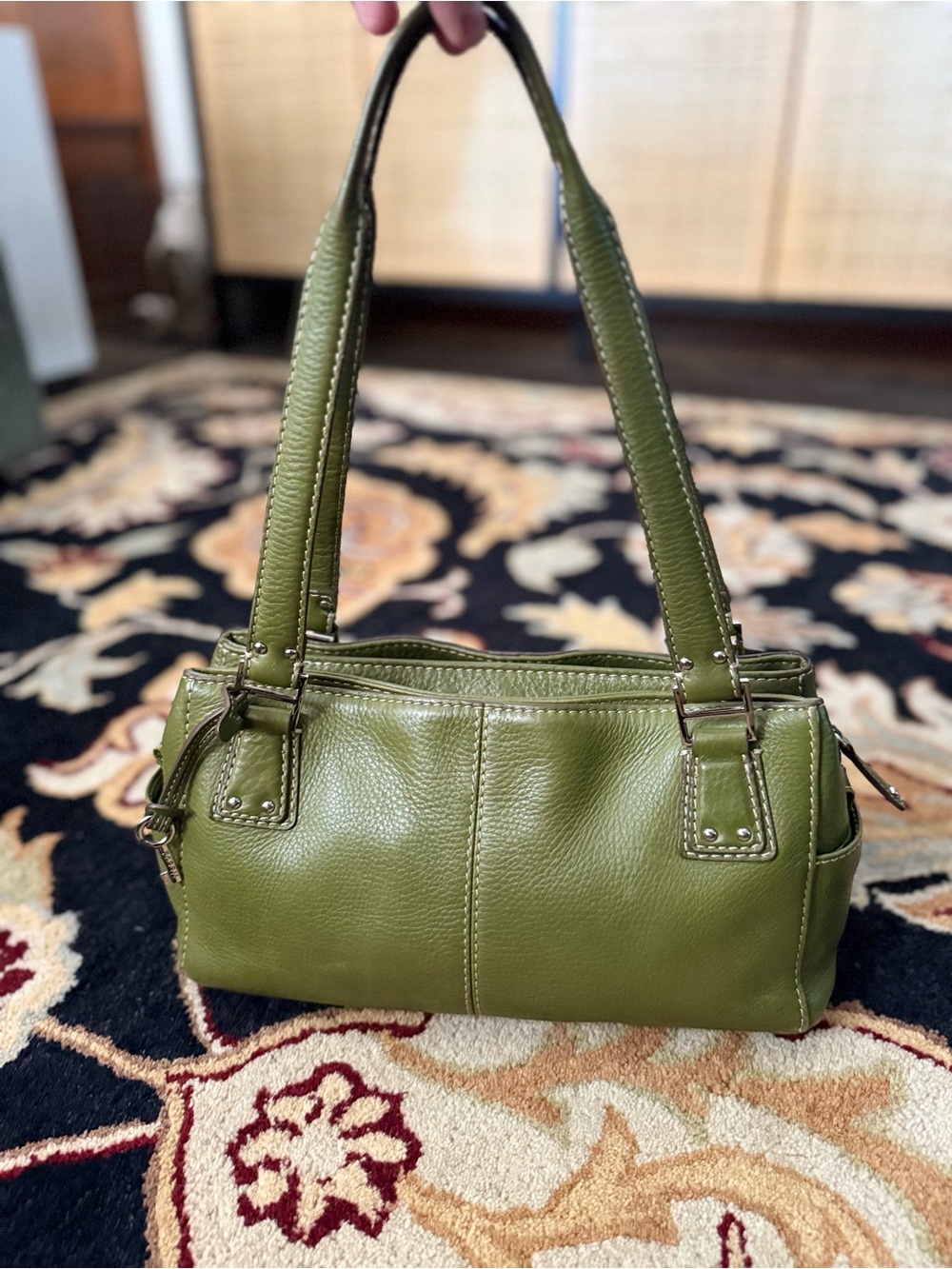 Vintage Y2K Fossil Olive Green Leather Shoulder Bag